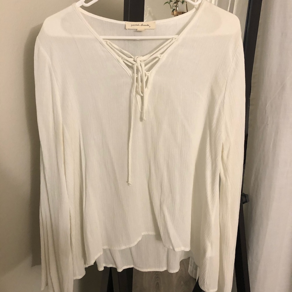 Painted threads white blouse